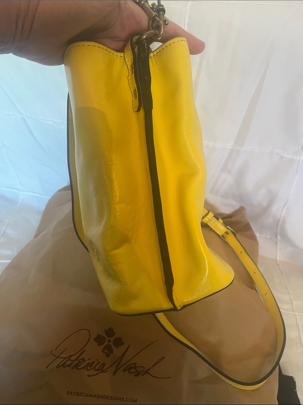 Patricia Nash Bright Yellow Leather Chain-Accent Crossbody - Picture 8 of 16